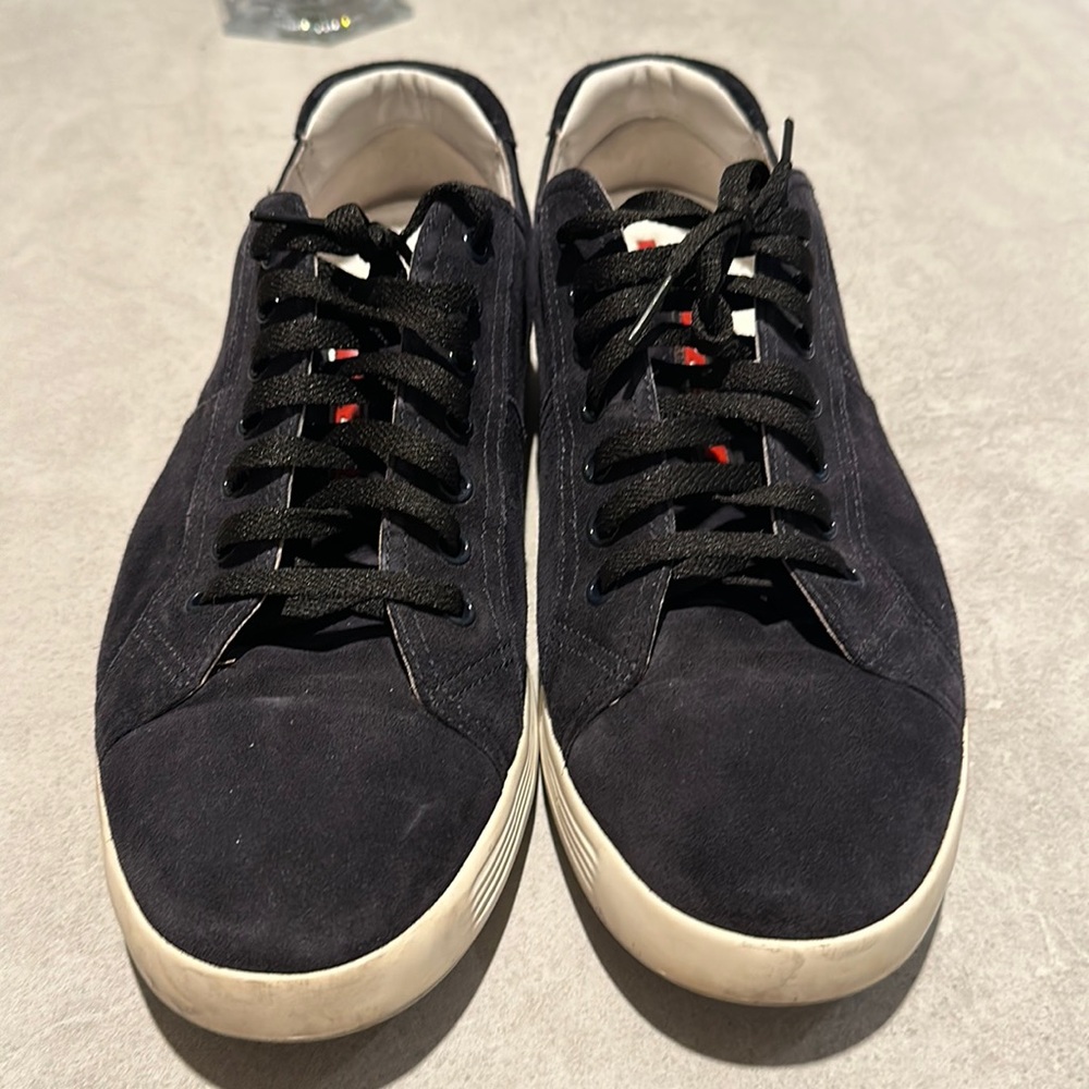 Worn twice Prada suede navy blue sneakers. Size 12